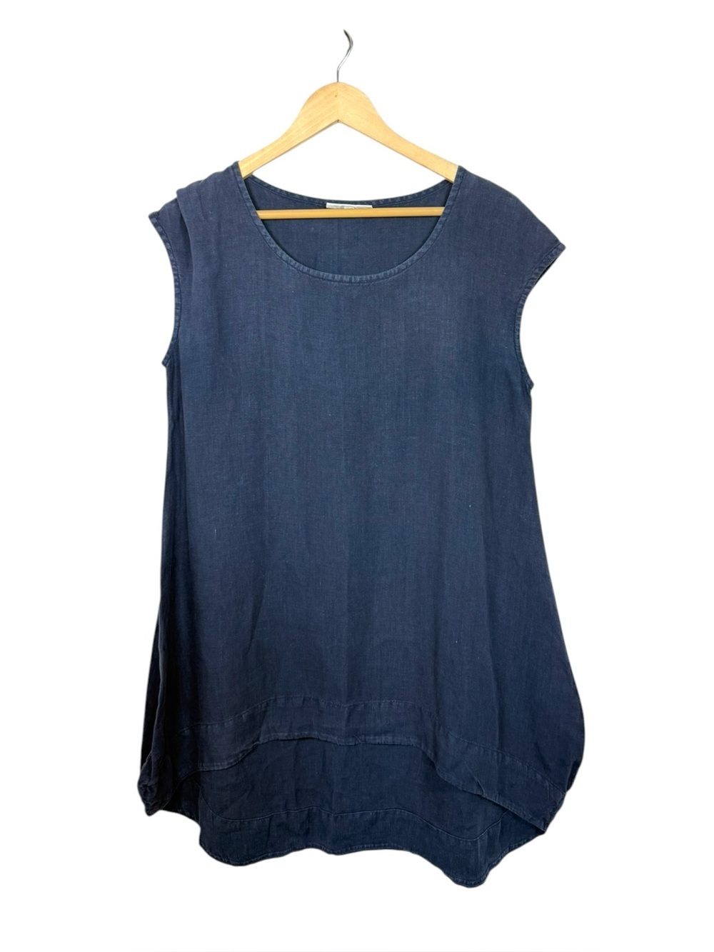 Bryn Walker Linen Tunic Top Dress Womens Small Navy Blue Made USA Oversized